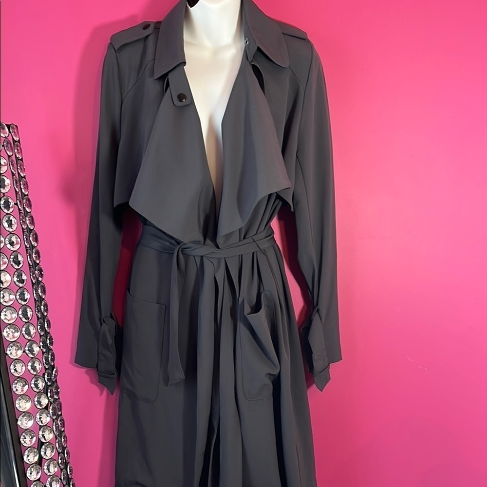 Brand new poly spandex grey trendy trenchcoat
